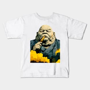Puff Sumo: Smoking a Fat Robusto Cigar on a light (Knocked Out) background Kids T-Shirt
